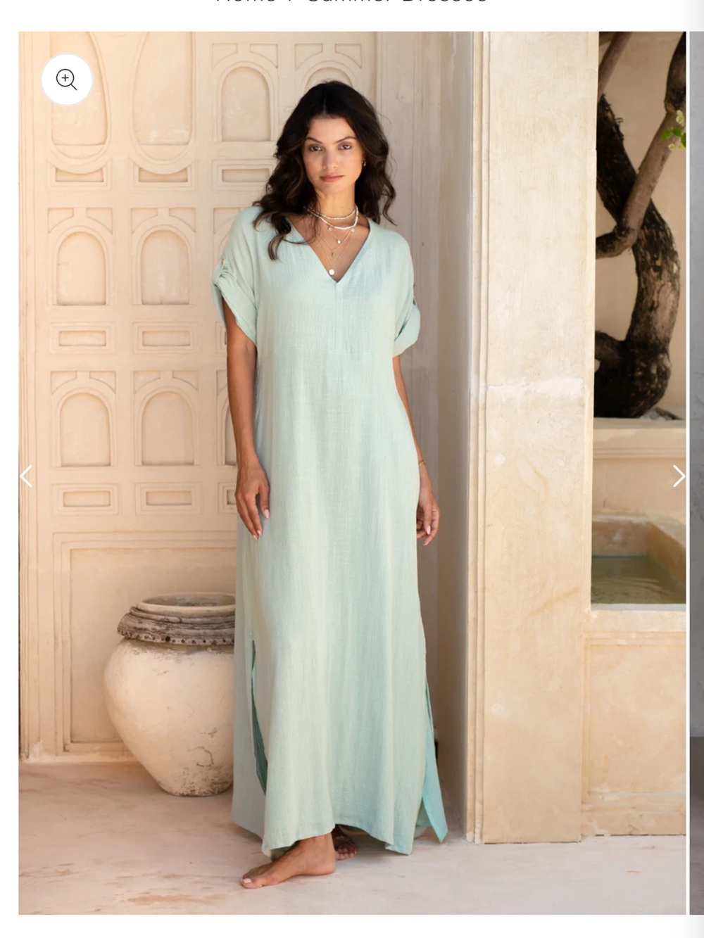 Nomad Light Mint Flowing V-Neck Caftan